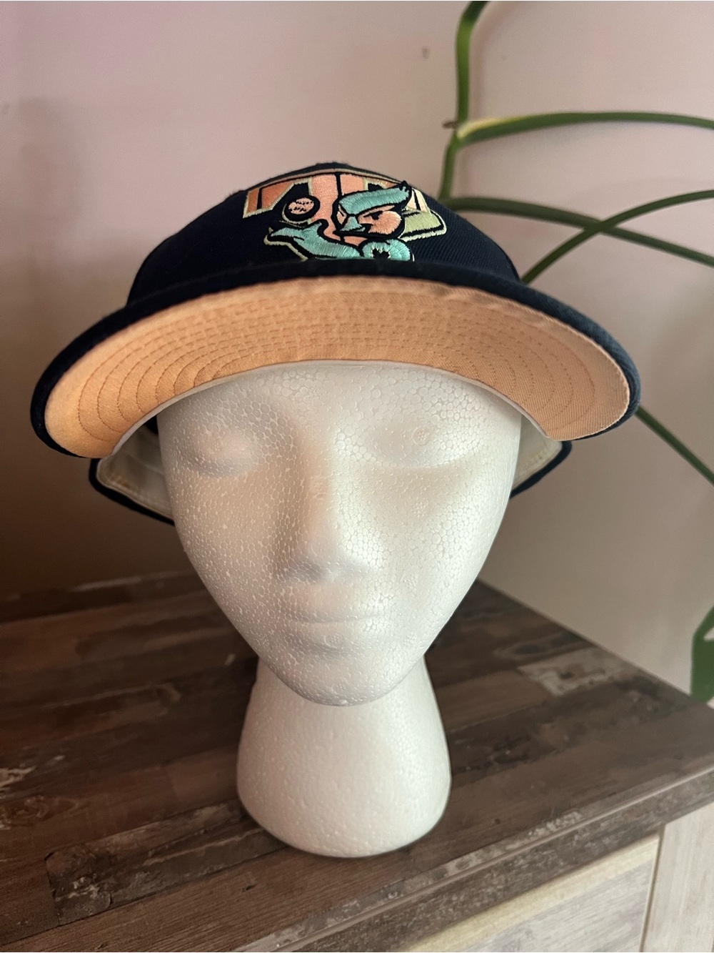New Era Navy Blue and Peach Embroidered Visor Cap